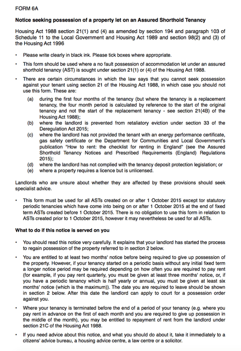 Prescribed Form 6A Section 21 Notice England Only GRL Landlord 