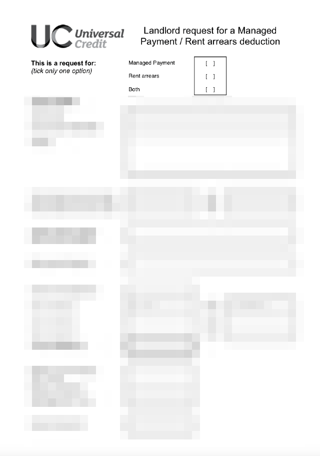 Request For Direct Payment Two Months Arrears Universal Credit UC47 